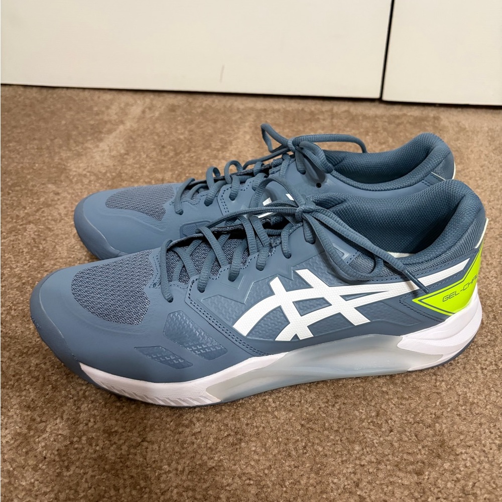 ASICS Men's Blue Athletic Tennis Shoes with White & Neon Yellow Accents